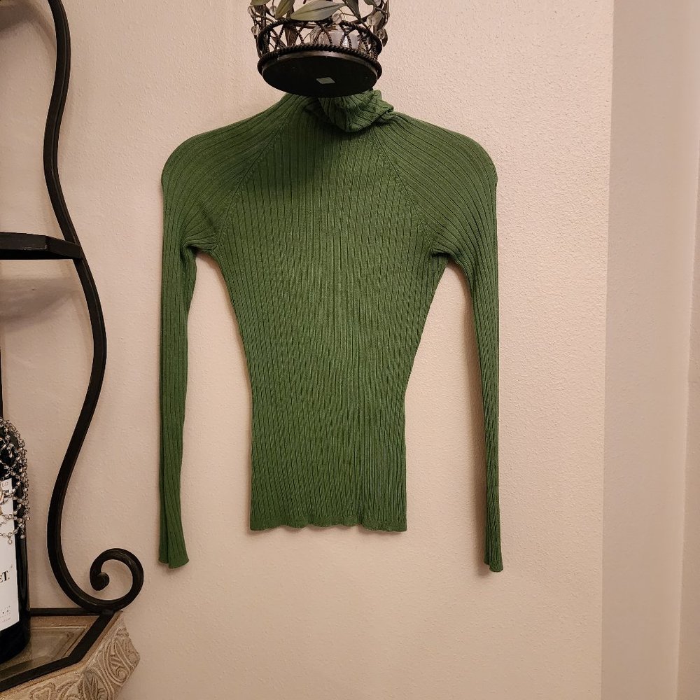 INC International Concepts Women's RIbbed Long Sleeve Sweater Top - Olive